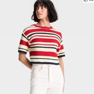 Striped Red blue and Cream Knit Top universal thread small